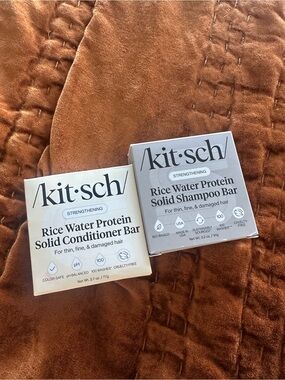 Kitsch Rice Water Protein Solid Shampoo & Conditioner Bars — White & Cream Boxes